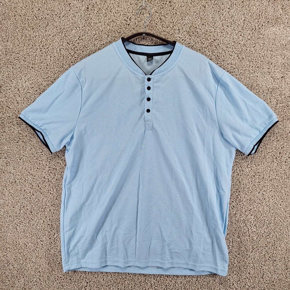 Manfinity 1/4 Button Polo Shirt Mens XXL Blue Short Sleeve Casual Streetwear